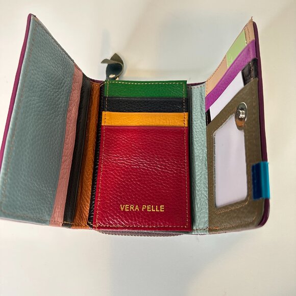 VERA PELLE | Italian Leather TriFold Multi Color Women Wallet Patchwork … - Picture 8 of 15